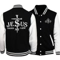 Jaqueta Masculina Gráfica 'Jesus Salvou Minha Vida' Estilo Preppy Uniforme de Baseball Casual P-5Xl Roupas de Rua