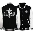 Jaqueta Masculina Gráfica 'Jesus Salvou Minha Vida' Estilo Preppy Uniforme de Baseball Casual P-5Xl Roupas de Rua