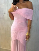 Vestidos para Mulheres 2025 Elegante Sexy Ombro a Ombro Franzido Cintura Marcada Vestido de Festa de Ajuste Fino Cauda de Sereia