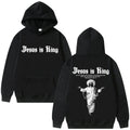 Moletom Masculino Plus Size 'Jesus Is King' Estampado, Religioso, Casual, Streetwear, Estilo Gótico Harajuku, Manga Longa, Malha de Inverno