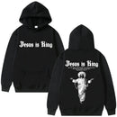 Moletom Masculino Plus Size 'Jesus Is King' Estampado, Religioso, Casual, Streetwear, Estilo Gótico Harajuku, Manga Longa, Malha de Inverno
